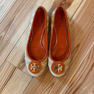Tory Burch Rattan and Orange Flats